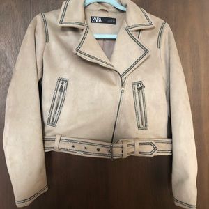 Zara Faux Suede Beaded Accent &  Belted Jacket